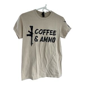 Coffee & Ammo Rifle Faith & Guts Beige Cotton Graphic Tee Shirt S